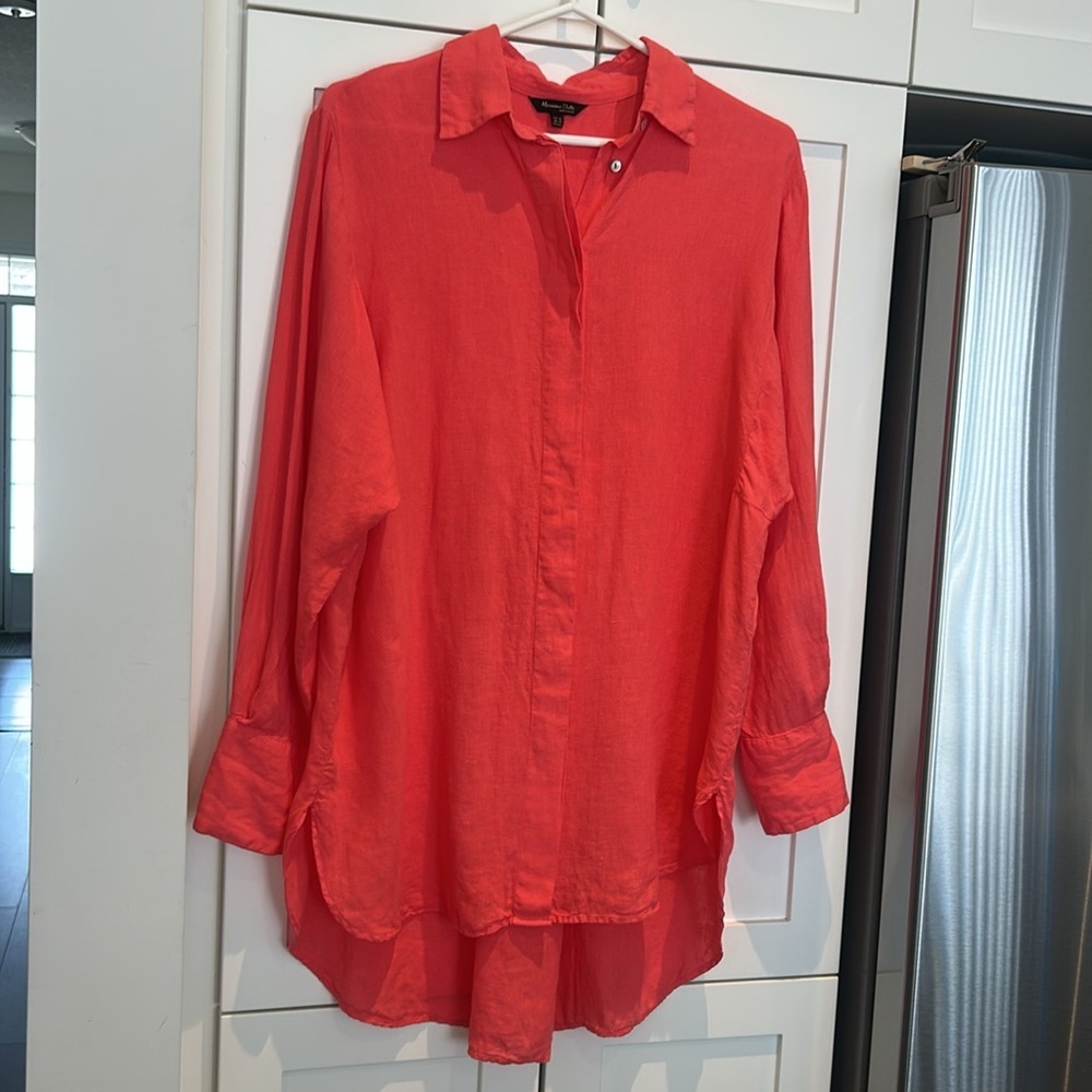 Massimo Dutti Coral Linen Hi Low Tunic Blouse Size XS - Picture 6 of 14